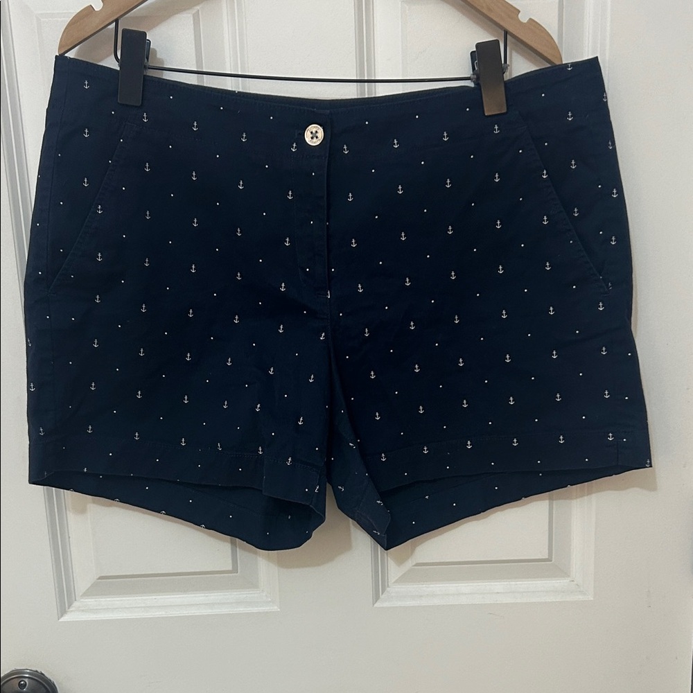 Nautica Women's Anchor Print Shorts size 14 navy blue preppy shorts